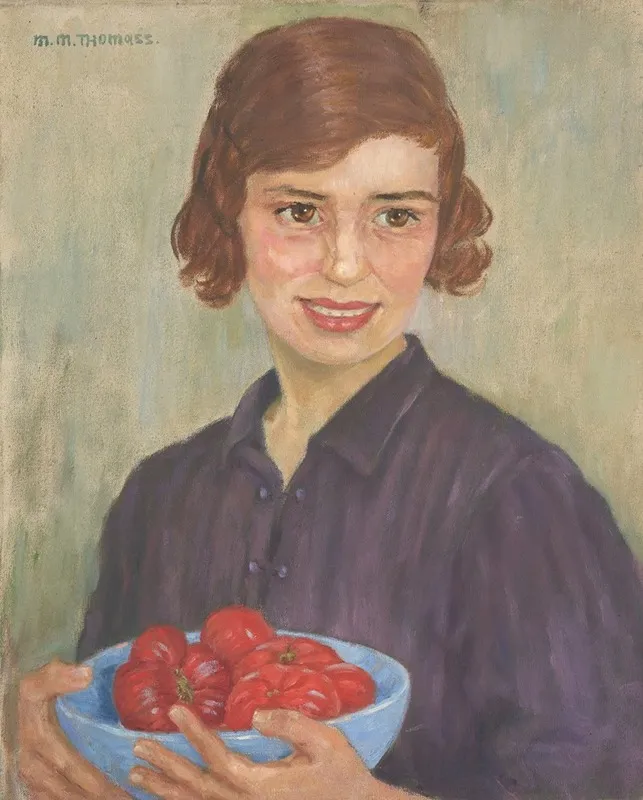 Girl With Tomato Bowl Wall Art by Maria Marga Thomass - High-Resolution Digital Print