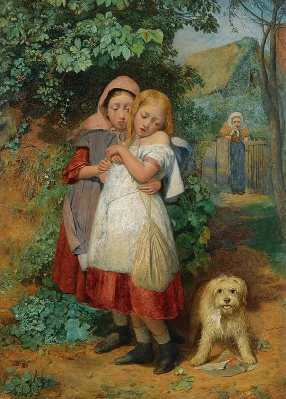 Girls Frightened By A Dog Wall Art by Edward Thompson Davis - High-Resolution Digital Print