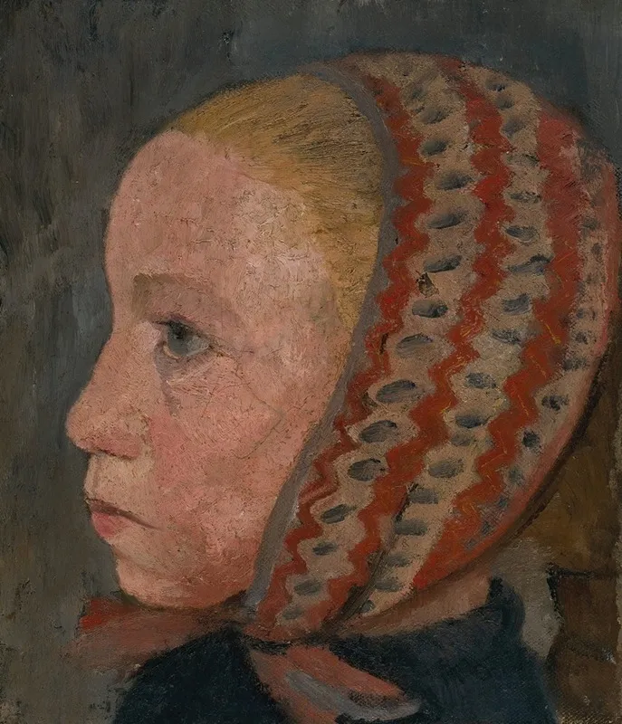 Girls Head With A Striped Cap In Profile To The Left Wall Art by Paula Modersohn-Becker - High-Resolution Digital Print