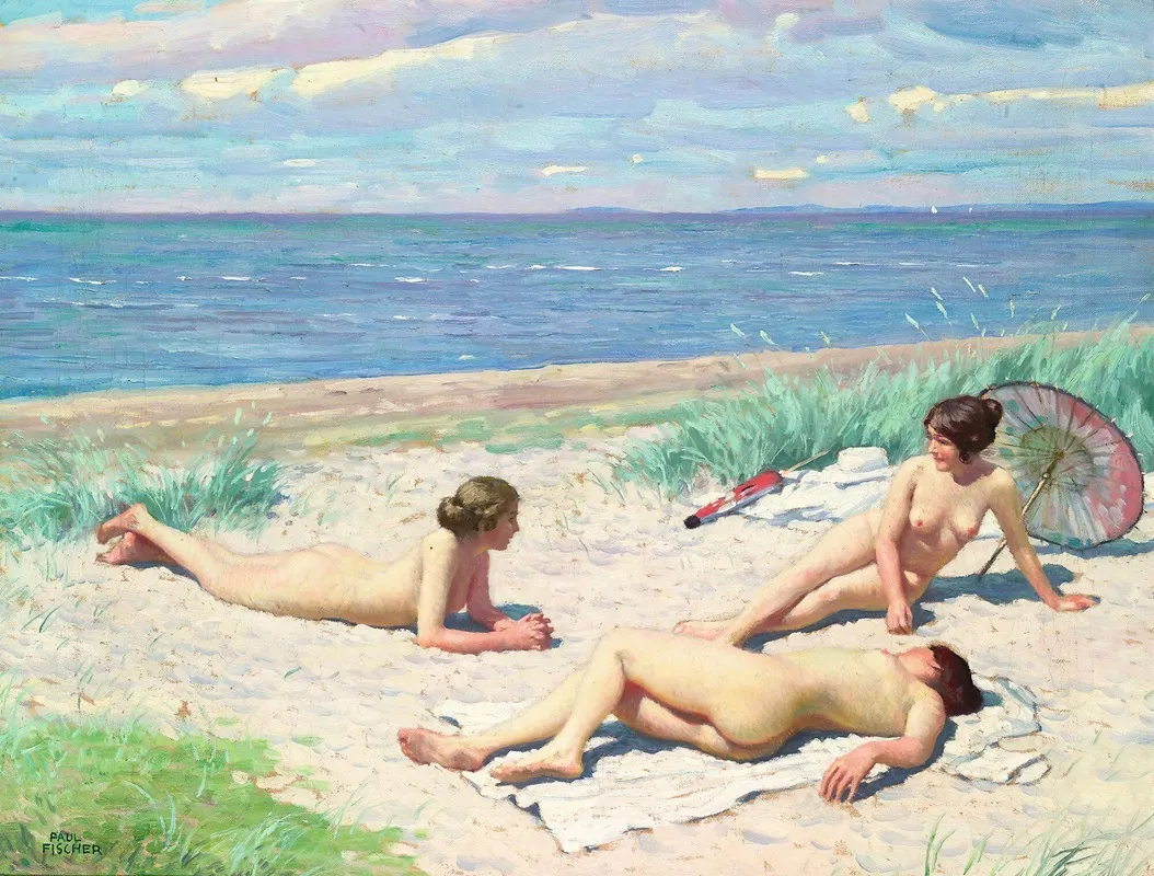 Girls On The Beach Wall Art by Paul Fischer - High-Resolution Digital Print