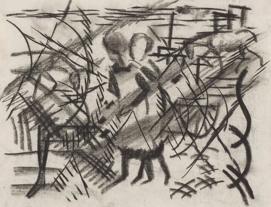 Girls On The Railway Crossover In The Evening Wall Art by August Macke - High-Resolution Digital Print