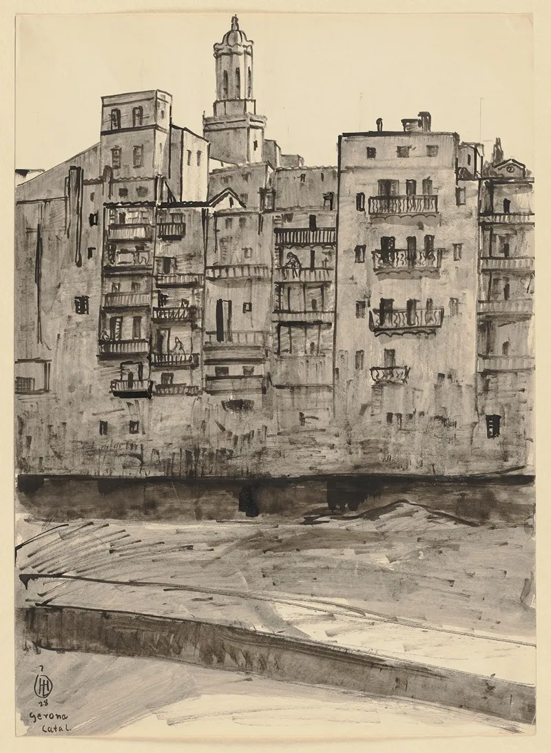 Girona Vom Fluss Aus Gesehen Im Hintergrund Der Turm Der Kathedrale Wall Art by Hermann Lismann - High-Resolution Digital Print