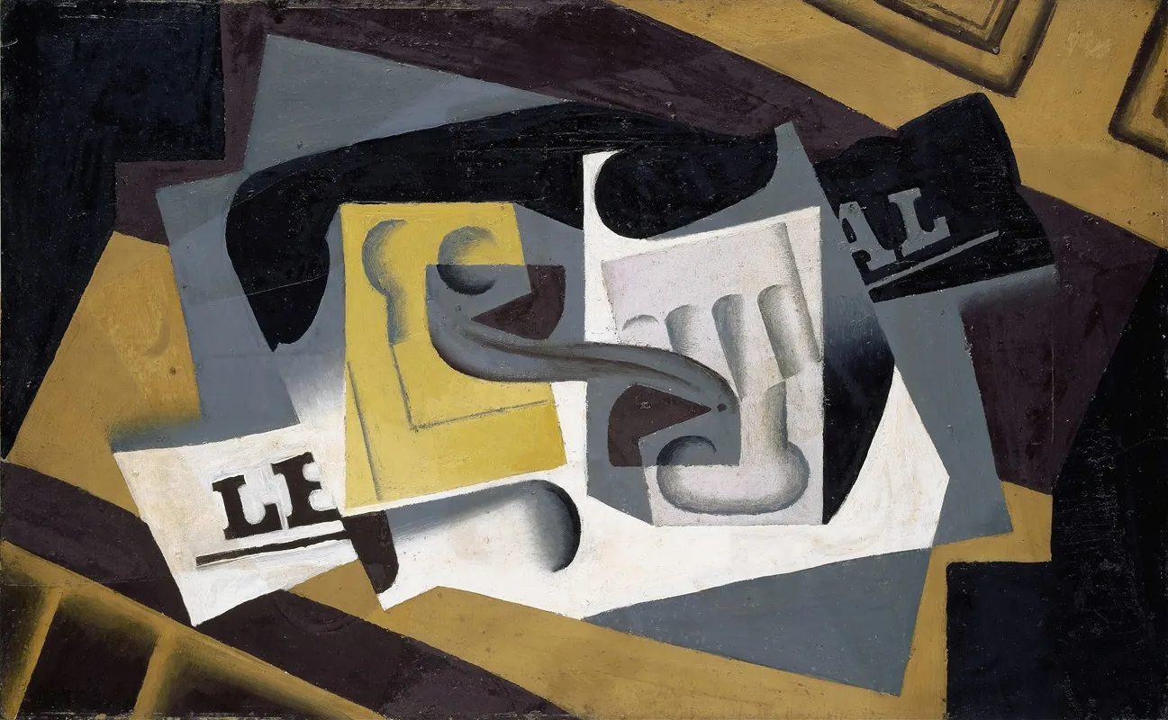 Glass And Newspaper Wall Art by Juan Gris - High-Resolution Digital Print