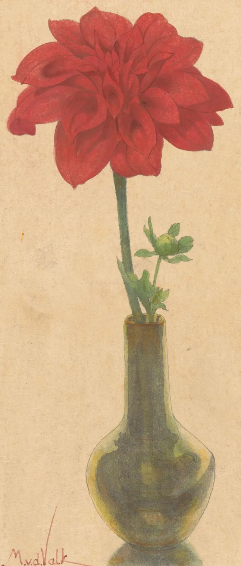 Glazen Vaasje Met Rode Dahlia Wall Art by Maurits van der Valk - High-Resolution Digital Print