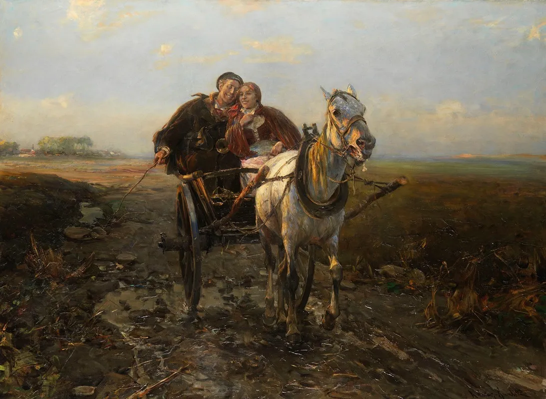 Gluckliche Kutschfahrt Wall Art by Alfred von Wierusz-Kowalski - High-Resolution Digital Print