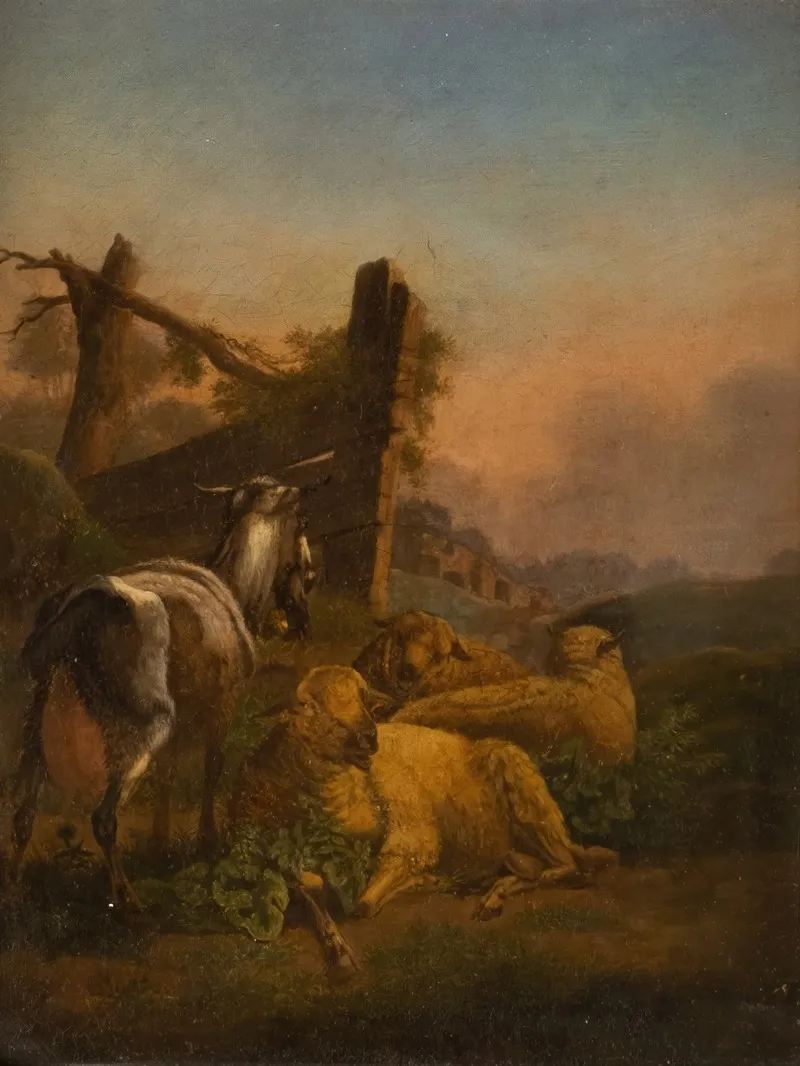 Goat And Sheep In Vast Landscape Wall Art by Max Joseph Wagenbauer - High-Resolution Digital Print