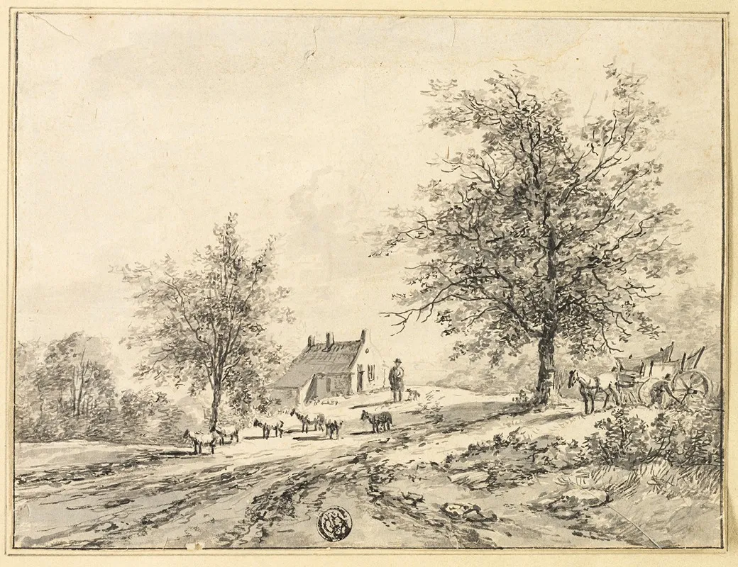 Goatherd Goats On Road Near Carriage And House Wall Art by Bruno van Straaten - High-Resolution Digital Print