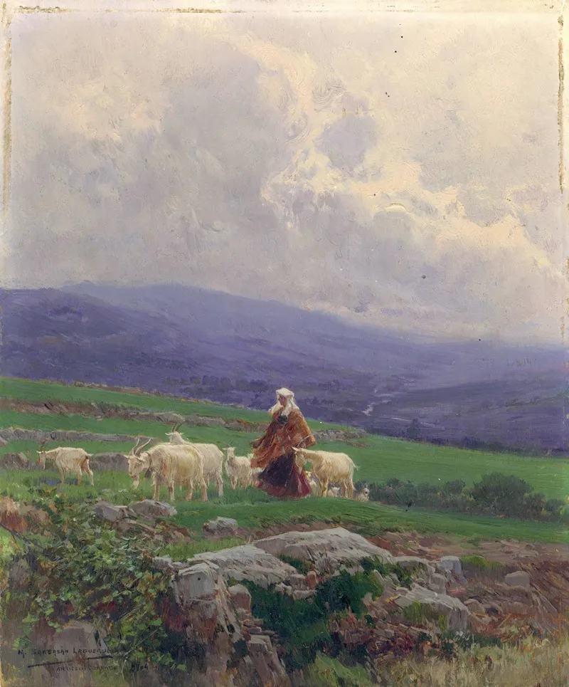 Goats In The Pasture Anticoli Corrado Wall Art by Mariano Barbasán - High-Resolution Digital Print