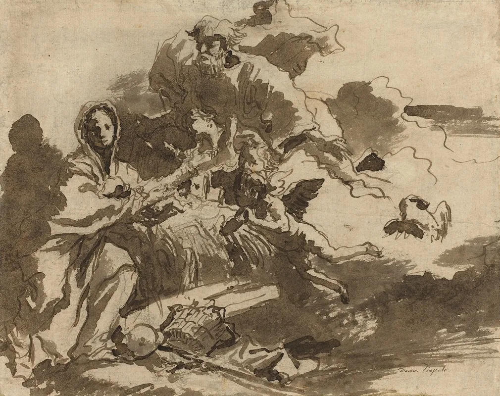 God The Father And Angels Adoring The Madonna And Child Recto Wall Art by Giovanni Domenico Tiepolo - High-Resolution Digital Print