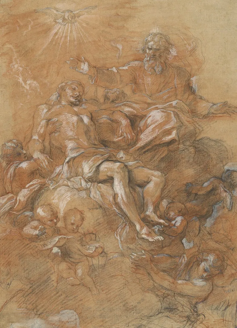 God The Father And The Holy Spirit Receiving The Body Of Christ Wall Art by Guglielmo Cortese - High-Resolution Digital Print