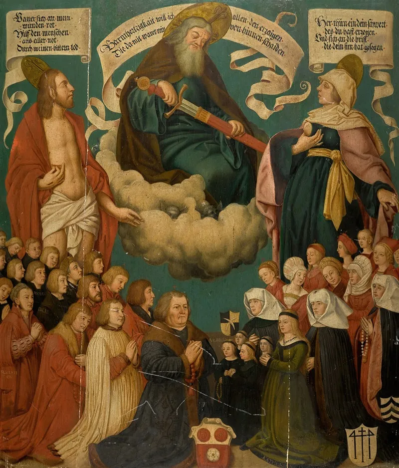 God The Father Christ And The Virgin Mary With Donors Wall Art by After Hans Holbein the Elder - High-Resolution Digital Print