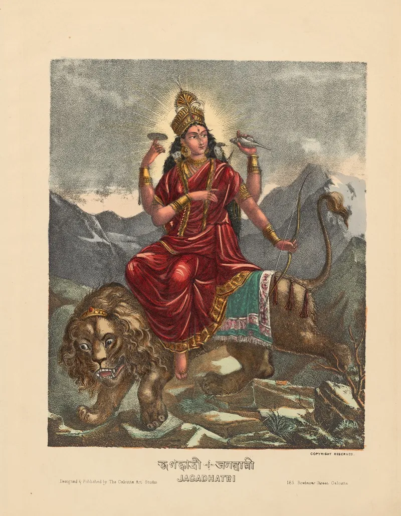 Goddess Jagadhatri Wall Art by Calcutta Art Studio - High-Resolution Digital Print