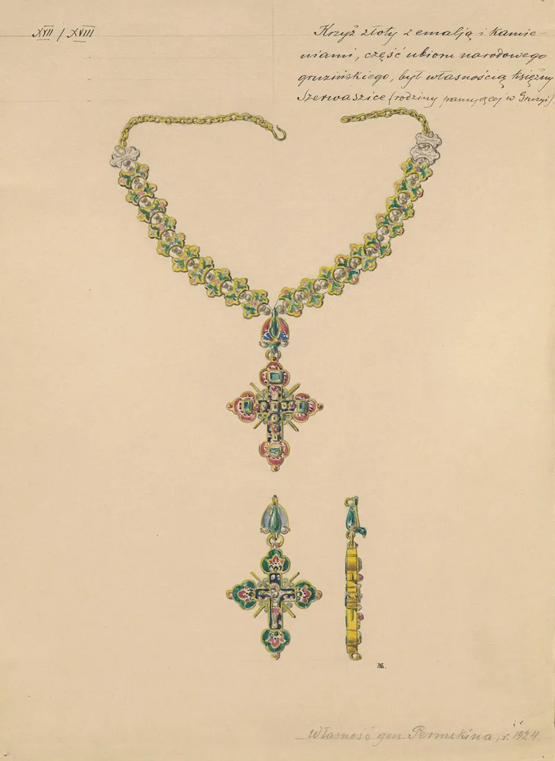 Gold Cross With Enamel And Gemstones From 17th18th Century Georgian National Costume From The Collection Of Gen Permikin In 1924