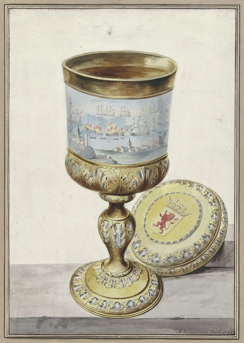 Golden Cup With Lid Wall Art by Aert Schouman - High-Resolution Digital Print