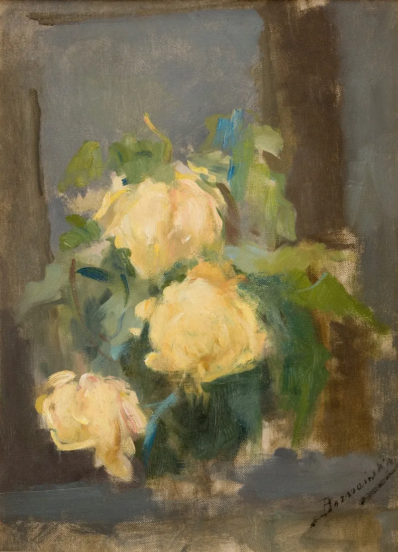 Golden Roses Wall Art by Olga Boznanska - High-Resolution Digital Print