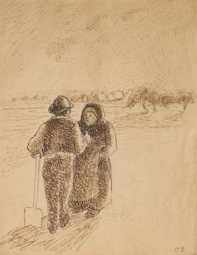 Gossip At Sunset Wall Art by Camille Pissarro - High-Resolution Digital Print