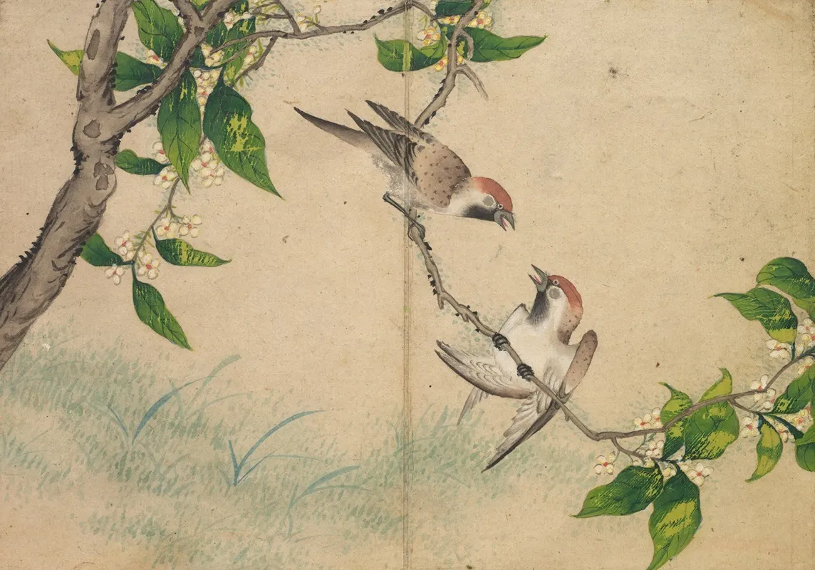 Gossiping Sparrows Wall Art by Zhang Ruoai - High-Resolution Digital Print