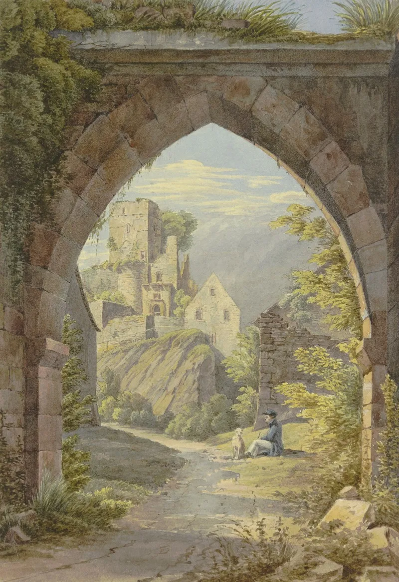 Gotischer Bogen Mit Durchblick Auf Eine Burg Wall Art by Georg Von Krieg - High-Resolution Digital Print