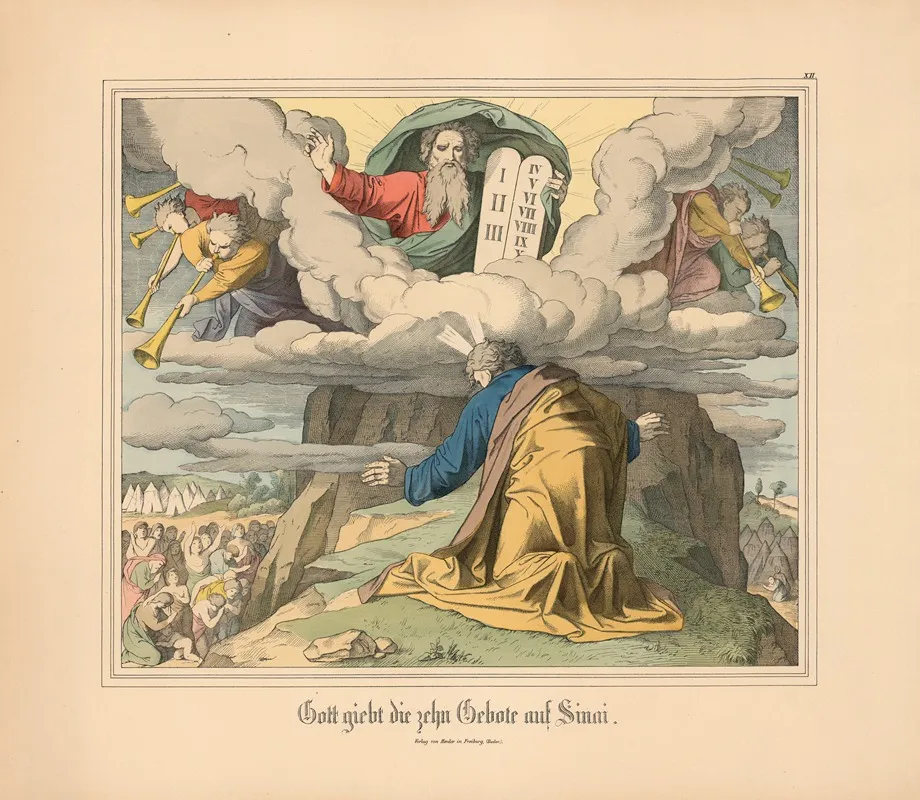 Gott Giebt Die Zehn Gebote Auf Sinai Wall Art by Johann Nepomuk Heinemann - High-Resolution Digital Print