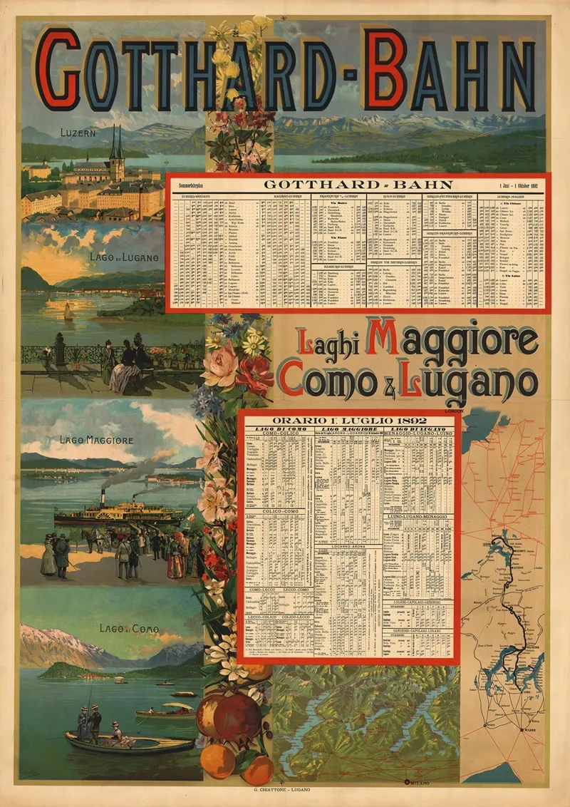 Gotthard Bahn Laghi Maggiore Como Und Lugano Wall Art by Gabriele Chiattone - High-Resolution Digital Print