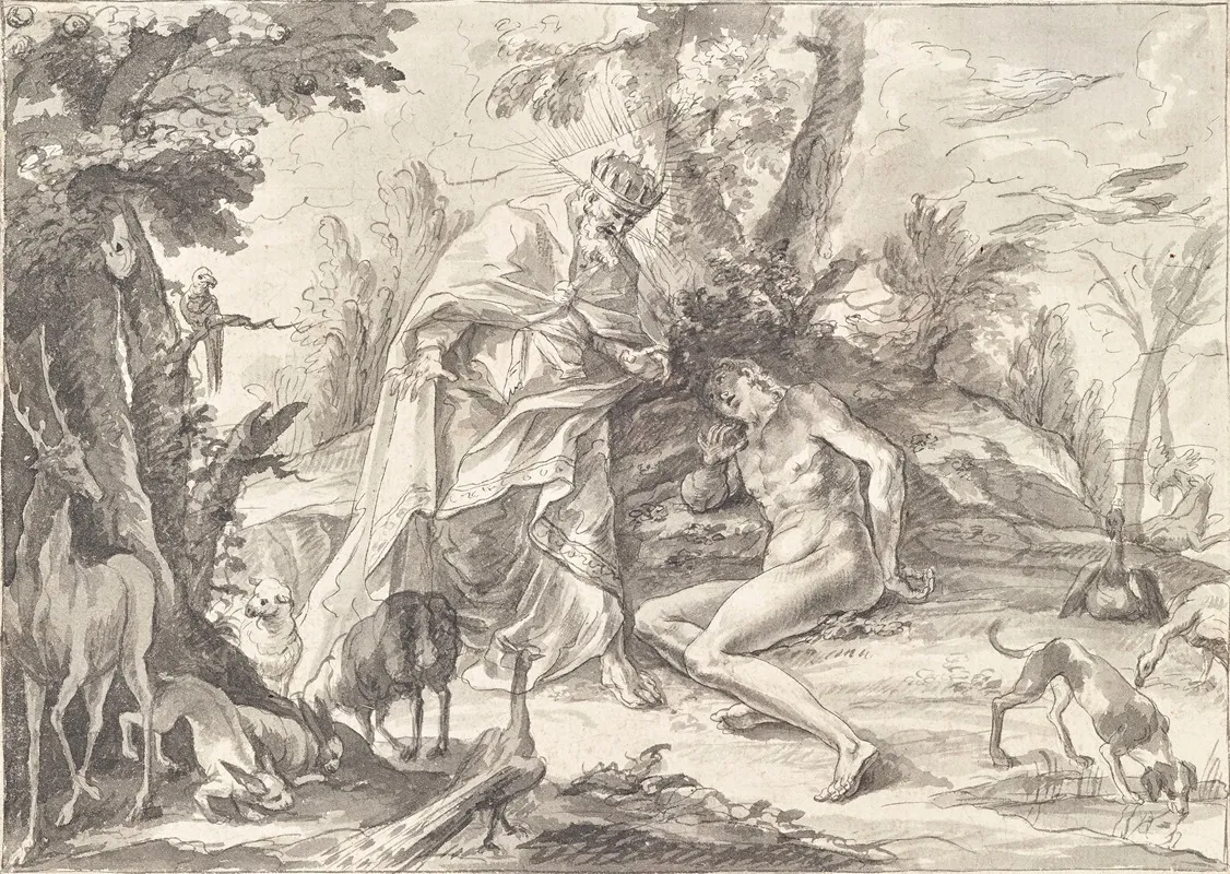 Gottvater Und Adam Im Paradies Wall Art by Gottfried Bernhard Götz - High-Resolution Digital Print