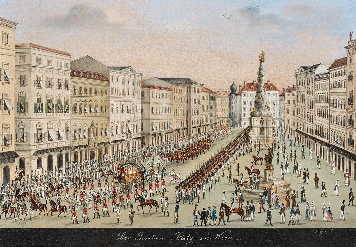 Graben In Vienna With Plague Column An Imperial Coach And A Military Event Wall Art by Balthasar Wigand - High-Resolution Digital Print
