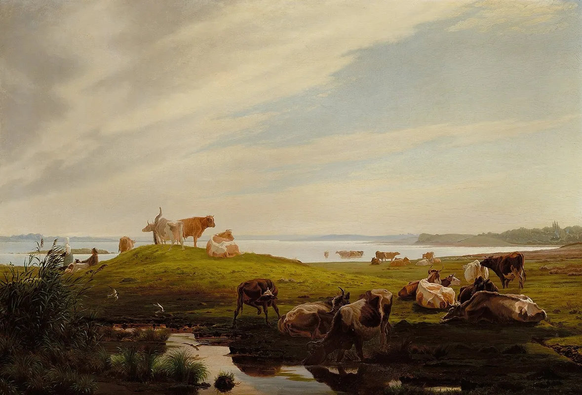 Graessende Koer Ved Fjorden Wall Art by Adolf Mackeprang - High-Resolution Digital Print