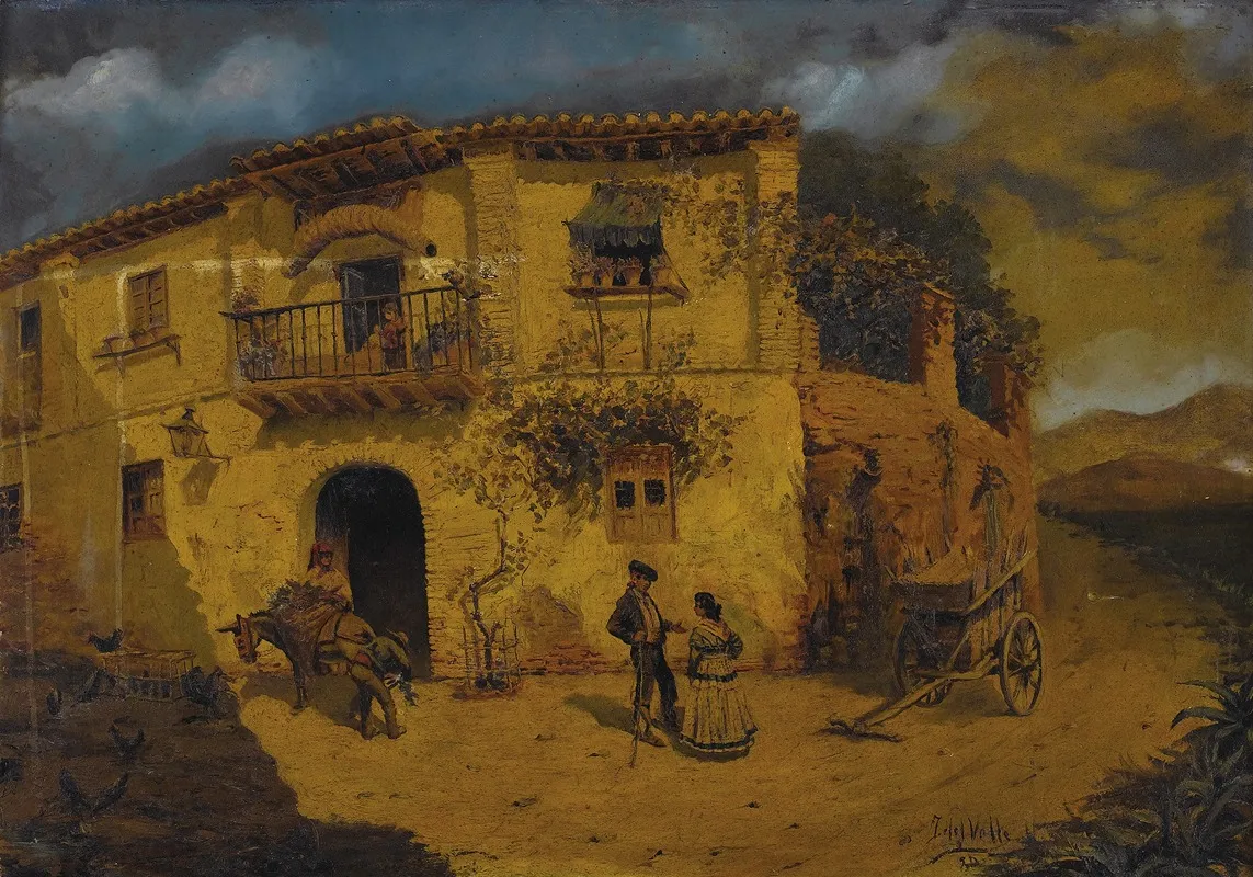 Granada Street Scene With Donkey And Chickens Wall Art by Juan Dios Del Valle - High-Resolution Digital Print