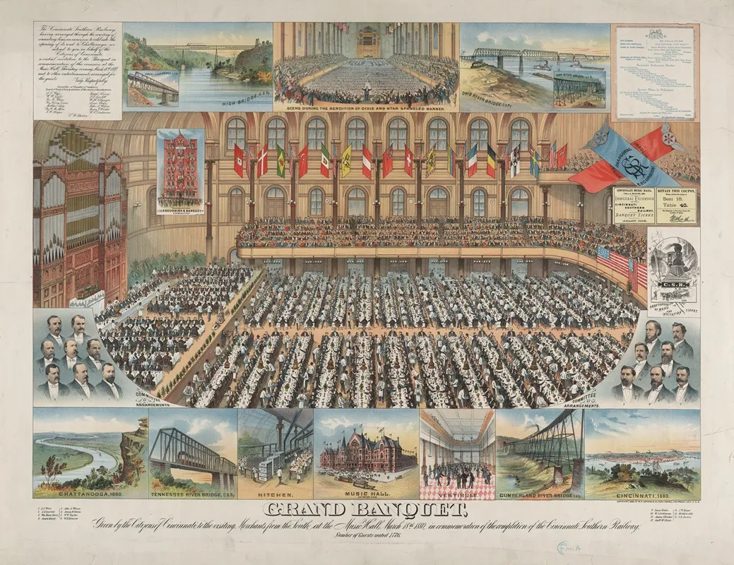 Grand Banquet Given By The Citizens Of Cincinnati To The Visiting Merchants From The South At The Music Hall March 18th 1880 Wall Art by M.P. Levyeau & Co. - High-Resolution Digital Print