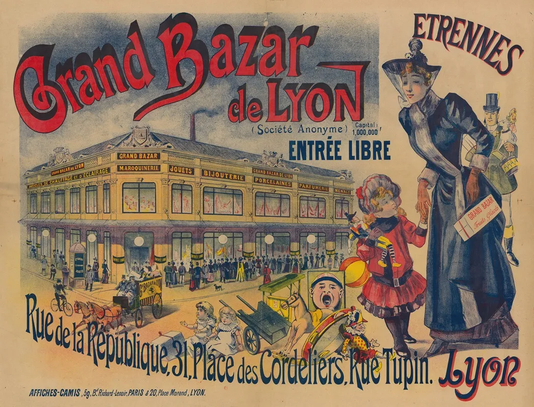 Grand Bazar De Lyon Entree Libre Etrennes Wall Art by Imp. Camis - High-Resolution Digital Print