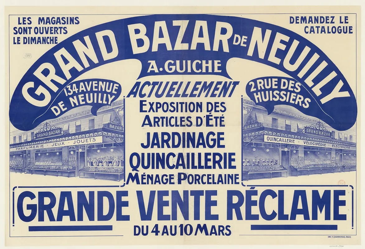 Grand Bazar De Neuilly A Guiche Wall Art by Imp. F. Champenois - High-Resolution Digital Print