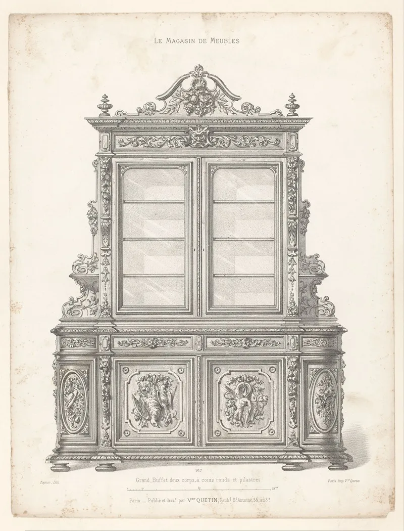 Grand Buffet Deux Corps A Coins Ronds Et Pilastres Wall Art by Victor Léon Michel Quétin - High-Resolution Digital Print