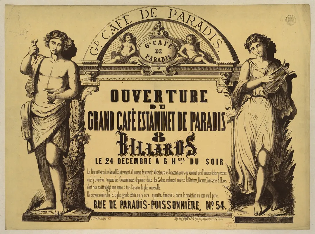 Grand Cafe De Paradis Ouverture Du Grand Cafe Estaminet De Paradis Wall Art by Imp. lith. Pique &amp; Cie - High-Resolution Digital Print