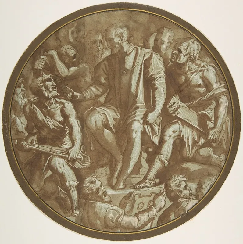 Grand Duke Cosimo I Of Tuscany Surrounded By His Artists Wall Art by Workshop of Giorgio Vasari - High-Resolution Digital Print