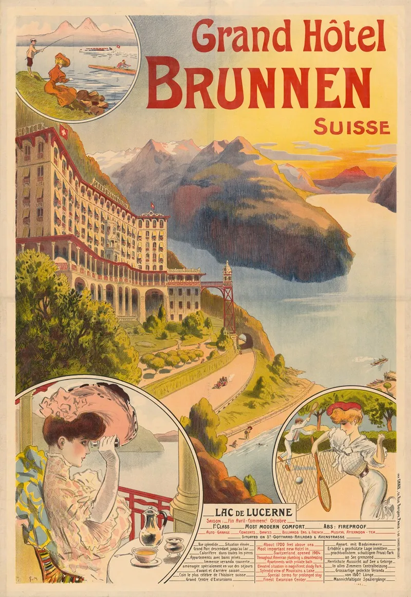 Grand Hotel Brunnen Suisse Wall Art by Georges Meunier - High-Resolution Digital Print