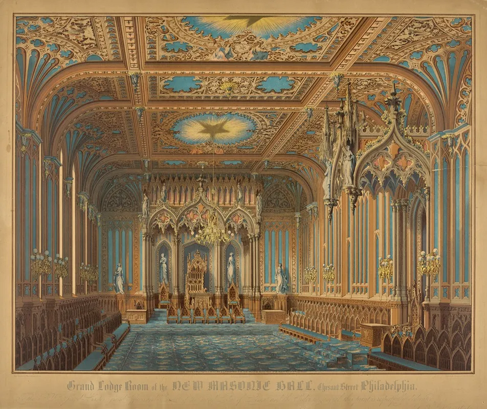 Grand Lodge Room Of The New Masonic Hall Chestnut Street Philadelphia Wall Art by Max Rosenthal - High-Resolution Digital Print