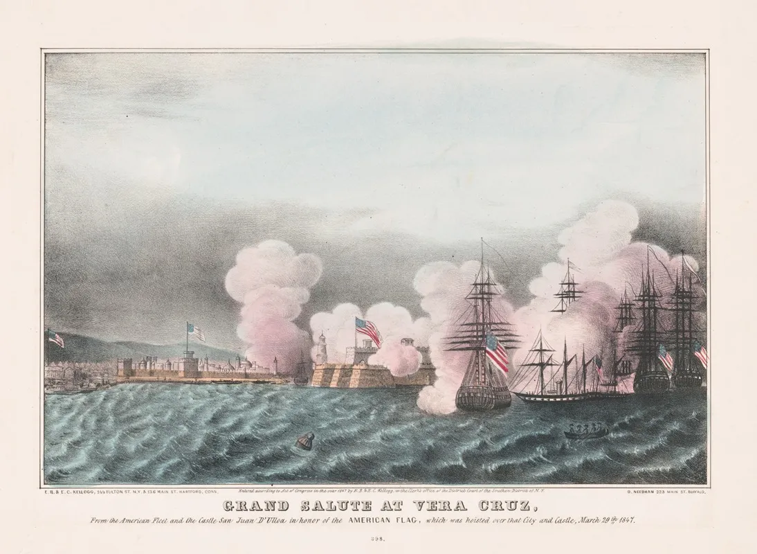 Grand Salute At Vera Cruz From The American Fleet And The Castle San Juan Dulloa In Honor Of The American Flag March 29th 1847 Wall Art by E.B. &amp; E.C. Kellogg - High-Resolution Digital Print