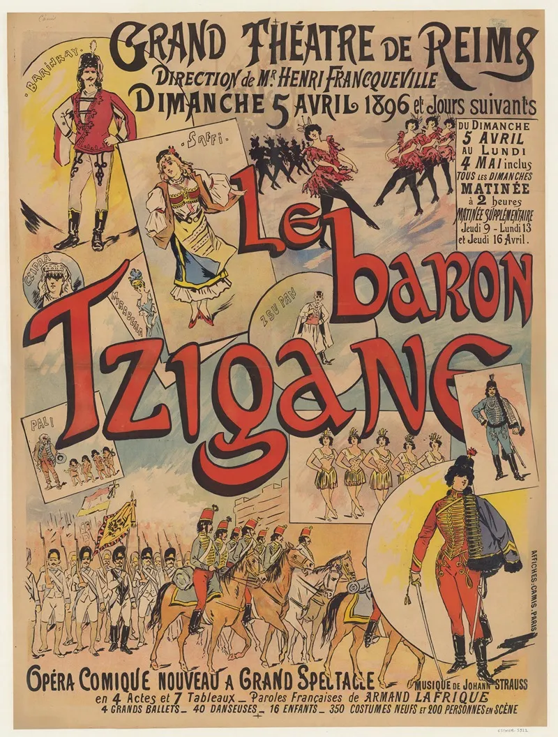 Grand Theatre De Reims Dimanche 5 Avril 1896 Et Jours Suivants Le Baron Tzigane Wall Art by Imp. Camis - High-Resolution Digital Print