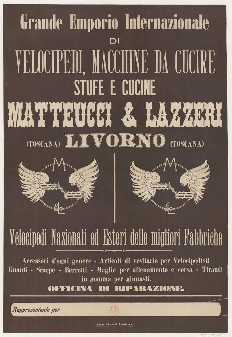 Grande Emporio Internazionale Di Velocipedi Macchine Da Cucire Wall Art by G. Ricordi & C. - High-Resolution Digital Print