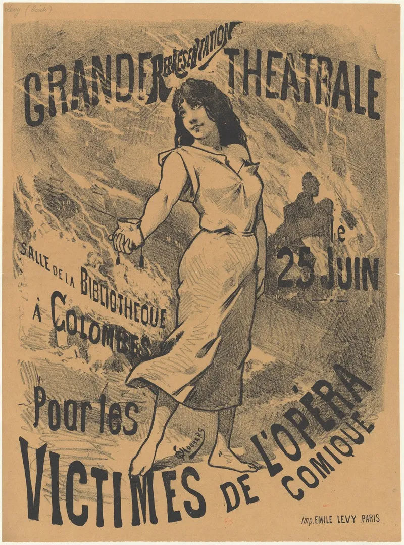 Grande Representation Theatrale Le 25 Juin 1887 Salle De La Bibliotheque A Colombes Pour Les Victimes De Lopera Comique