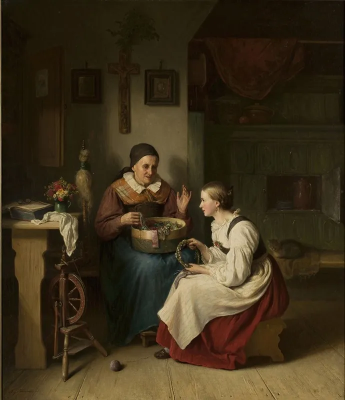 Grandmother With Her Granddaughter Wall Art by August Heinrich Niedmann - High-Resolution Digital Print
