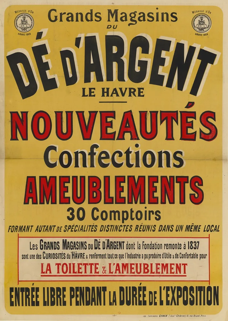 Grands Magasins Du De Dargent Le Havre Nouveautes Confections Ameublements Wall Art by Imp. Chaix - High-Resolution Digital Print