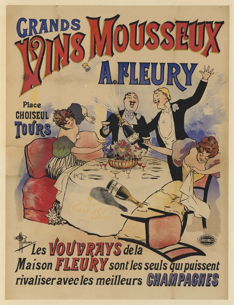 Grands Vins Mousseux A Fleury Place Choiseul Tours Wall Art by Albert Guillaume - High-Resolution Digital Print