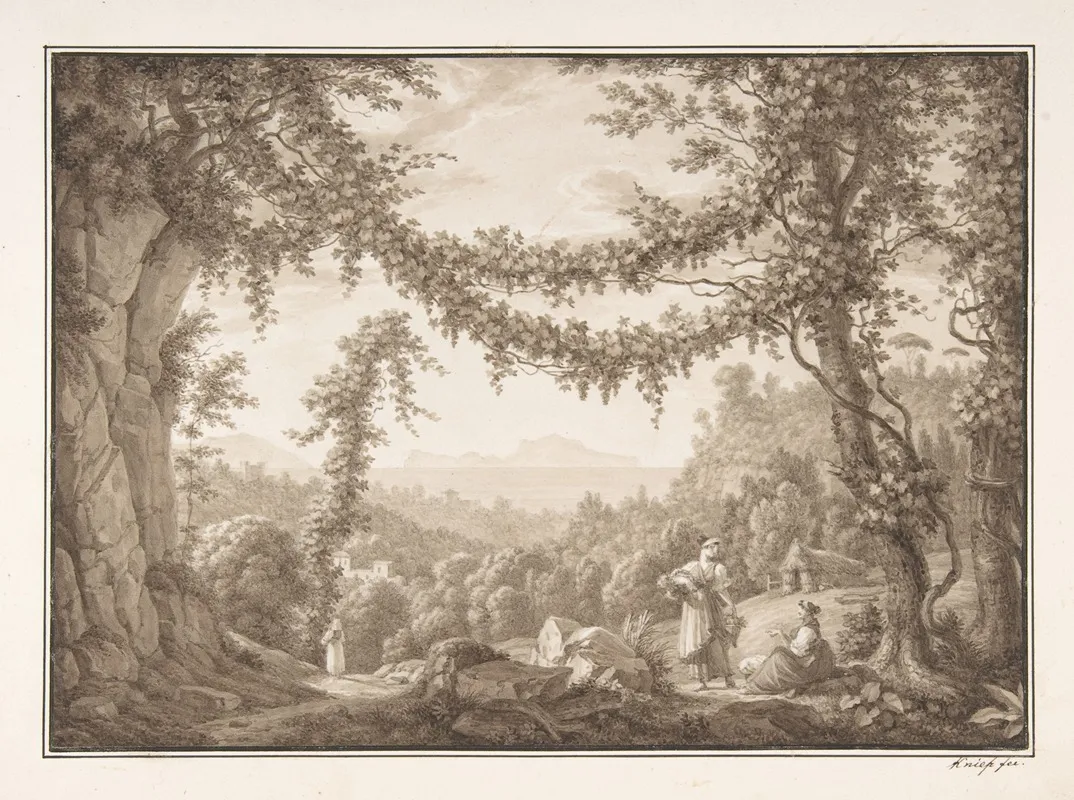 Grape Harvest At The Gulf Of Naples Wall Art by Christoph Heinrich Kniep - High-Resolution Digital Print