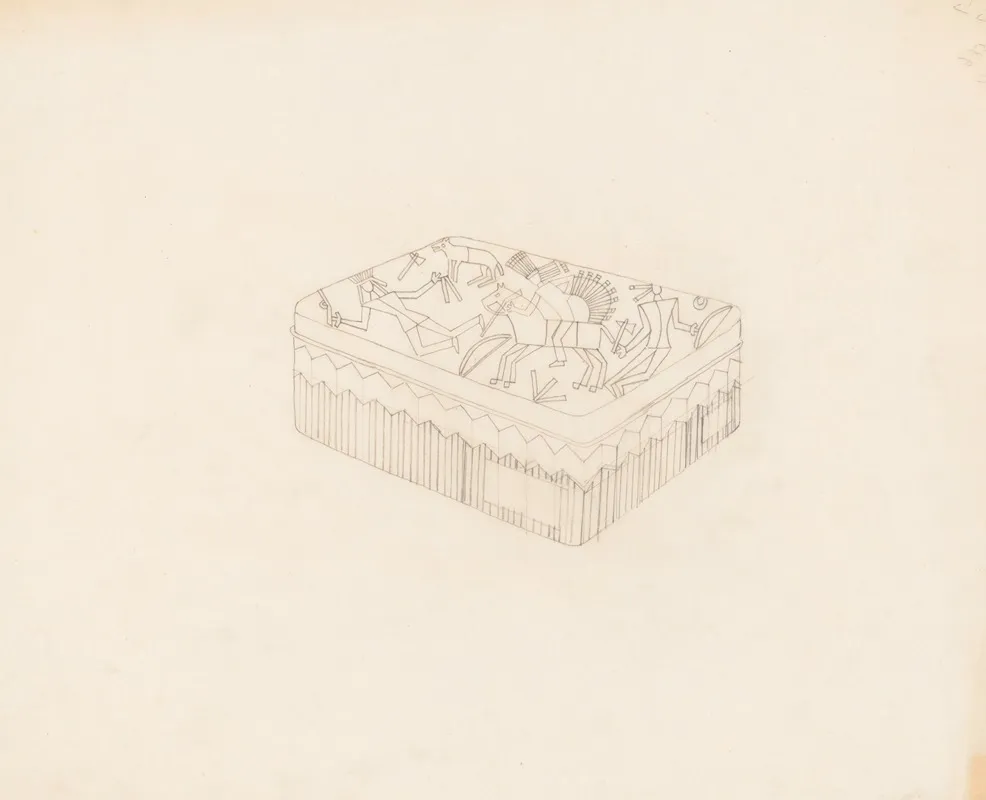 Graphic Design Drawings For Barricini Candy Packages 3 D Study Rectangular Candy Box With Indian Motif Wall Art by Winold Reiss - High-Resolution Digital Print