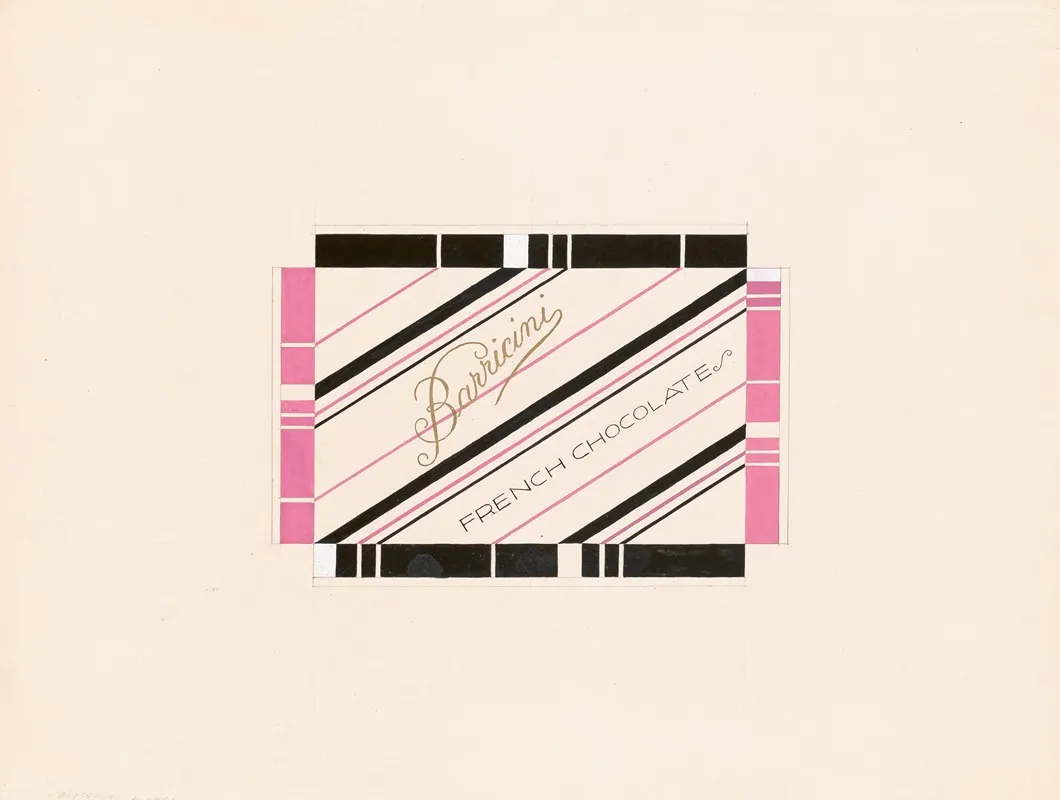 Graphic Design Drawings For Barricini Candy Packages Study French Chocolates Candy Box Pink And Black Wall Art by Winold Reiss - High-Resolution Digital Print