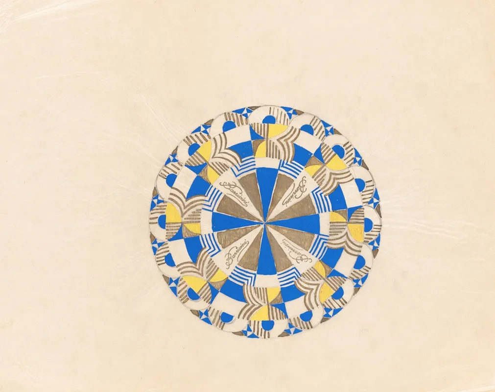 Graphic Design Drawings For Barricini Candy Packages Study Wheel Pattern Lid Design In Blue Yellow And Gold Wall Art by Winold Reiss - High-Resolution Digital Print