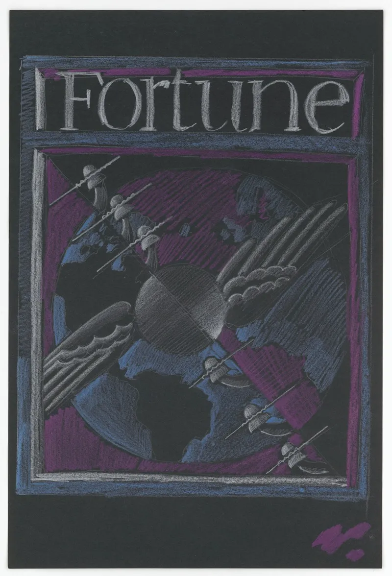 Graphic Designs For Fortune Magazine Study For Cover With Telephone Lines And Wings Over The Globe