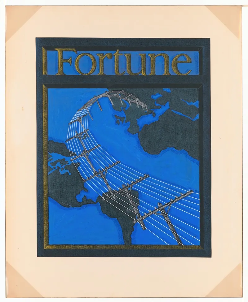 Graphic Designs For Fortune Magazine Study For Cover With Telephone Lines Spanning The Globe Wall Art by Winold Reiss - High-Resolution Digital Print