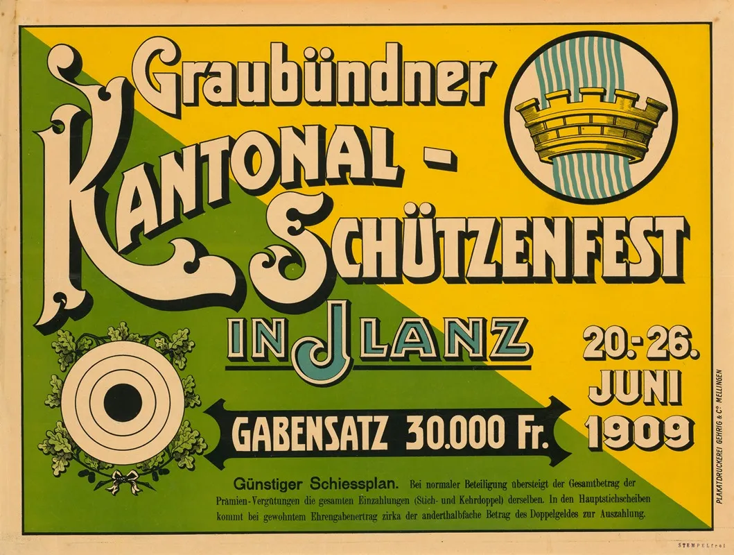 Graubundner Kantonal Schutzenfest 1909 Wall Art by Plakatdruckerei Gehrig &amp; Co. - High-Resolution Digital Print
